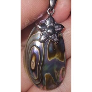 Multicolor Abalone Shell Pendant with a 925 Flower Bail